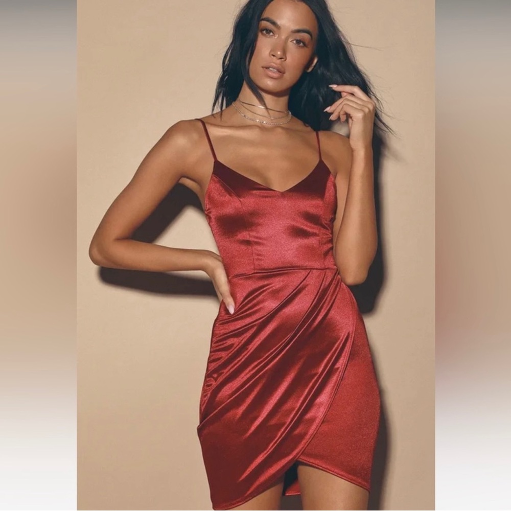 Red satin mini dress